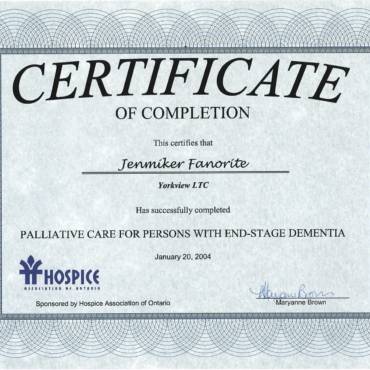 Certificate of Completion – Hospice Association of Ontario