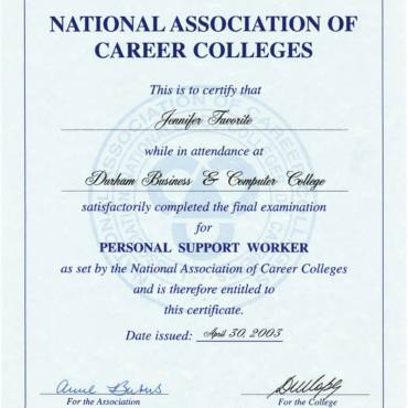 Certificate of Completion – National Association of Career Colleges